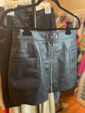 Free People Black Faux Leather Front-Zip Mini Skirt